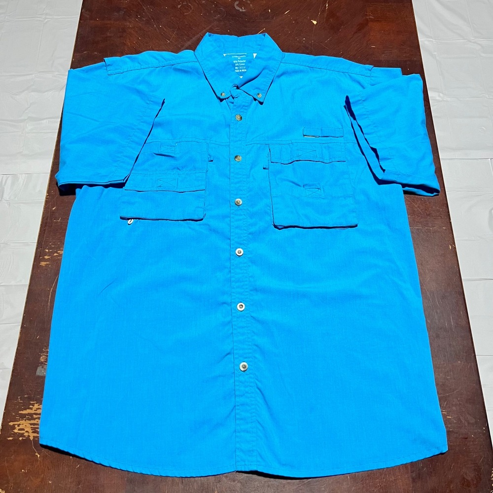 Lyndon&Co Mens XL Blue Short Sleeve Fishing Shirt Ventilated Utility Pockets